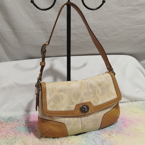 SALE! Auth Vintage Coach Signature Sufflette Cloth/Leather Shoulder/Handbag - Picture 1 of 14